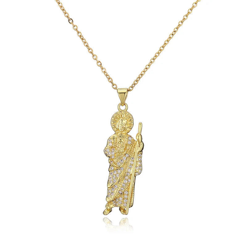 Duyizhao Ladies Jude San Judas Tadeo and Azrael Diamond Pendant Necklace Micro Zirconia Gold Plated Hip Hop Cooper Fine Jewelry