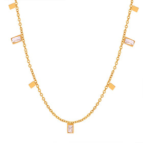 Versatile Personality Small Square Pendant Inlaid Zircon Design Necklace Titanium Steel Gold Clavicle Chain Jewelry Waterproof