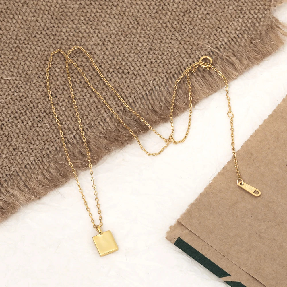 VIANRLA 925 Sterling Silver Mini square 18k Gold Plated Pendant Necklace