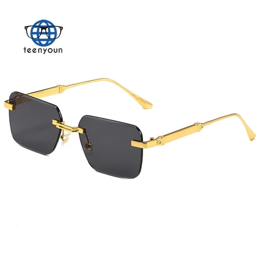 Teenyoun Wood Grain Legs Sun Glasses Frameless Square Metal Frames Vintage Luxury Trendy Sunglasses Women Men Custom Logo