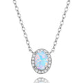 Women's Rhodium-Plated Sterling Silver 925 Necklace with White Opal Classic Style for Engagement Wedding Party or Anniversary
