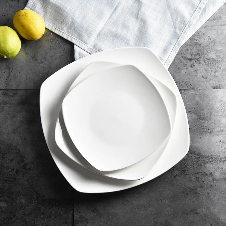 Beeman Buffet White Porcelain Ceramic Square Plates and Cups Plates Set Dinnerware Sets for Hotel Restaurant Use