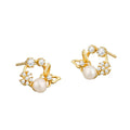 Wish Jewelry Small Micro Pave Cubic Zircon Butterfly Stud Earrings Elegant Gold Plated S925 Silver Round Pearl Stud Earrings