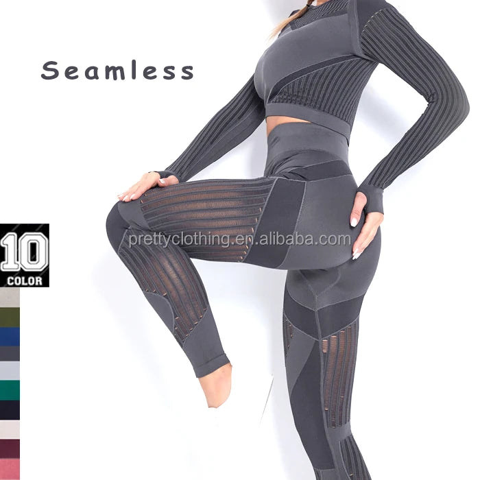 2023 Gym Fitness Sets Yoga Wear 2 Piece Set Sports Shirt and Pants Suit Women Active Wear Workout Clothing Mesh Yoga Short Sets