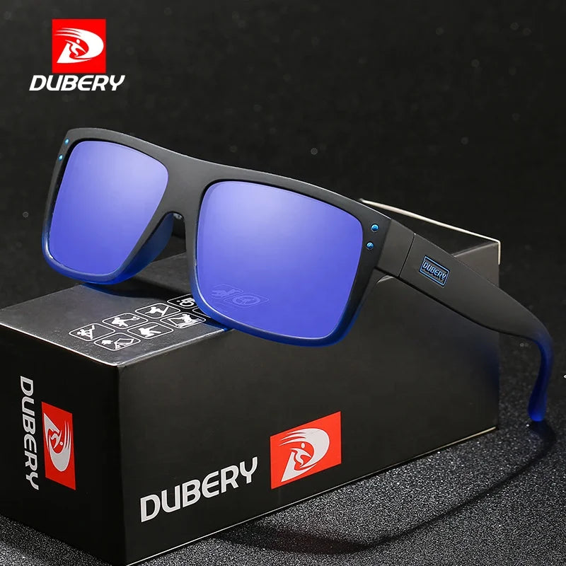 DUBERY D911 Rectangle Square Sports Sunglasses 2025 Wrap Around Men's TAC Lenses PC Frame CE UV400 Red Blue