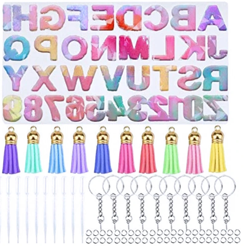 Diy Crystal Drop Glue 26 Letters Epoxy Silicone Mold Back Letters Key Chain Pendant Jewelry Drop Glue Tube Number