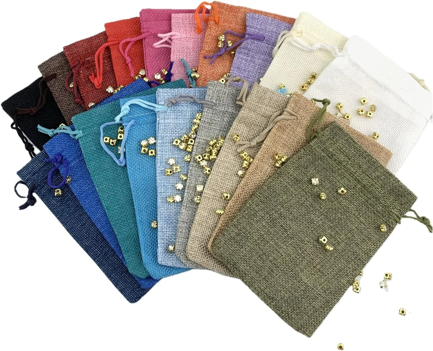 Multiple Sizes Jute Linen Drawstring Bags-Customizable Gift Pouches for Jewelry with Logo Print