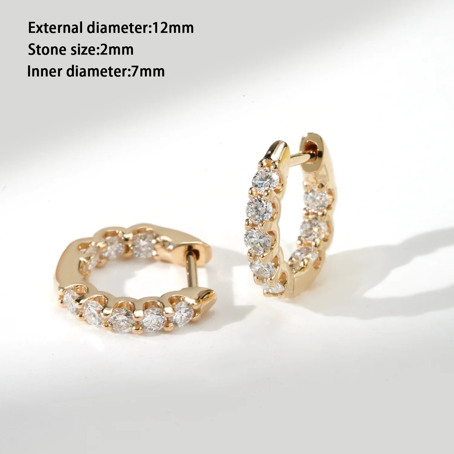 2mm Round Lab Diamond 12MM External Diameter 10K 14K 18K Solid Gold DEF VVS VS Lab Grown Diamonds Exquisite Hoop Earrings