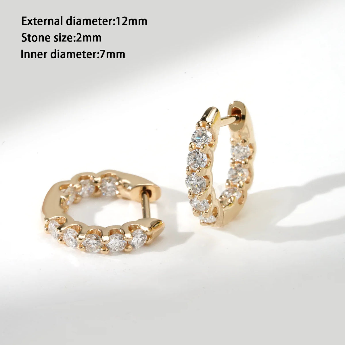 2mm Lab Diamond 12MM External Diameter 10K 14K 18K Solid Gold DEF VVS VS Exquisite Hoop Earrings for Wedding & Gift MegaBDM