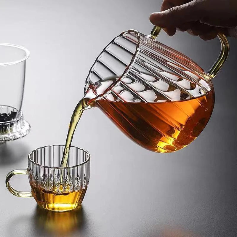 Cheap Handblown Borosilicate Striped Shape Glass Teapot With Glass Basket Filter for Flower and Teabag Glass Teapot