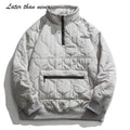 Factory Winter Quilted Anorak Jacket with Half Zipper Solid Puffer Design 100% Polyester Woven Fabric Letter Print Plain Dyed