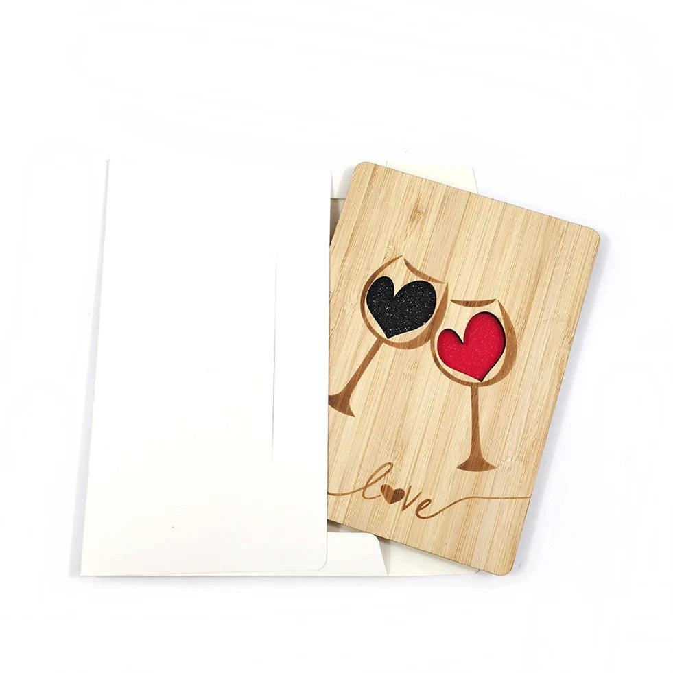Handmade Personalized Bamboo Valentine Greeting Card Wooden Greeting Card Anniversary Card Gift