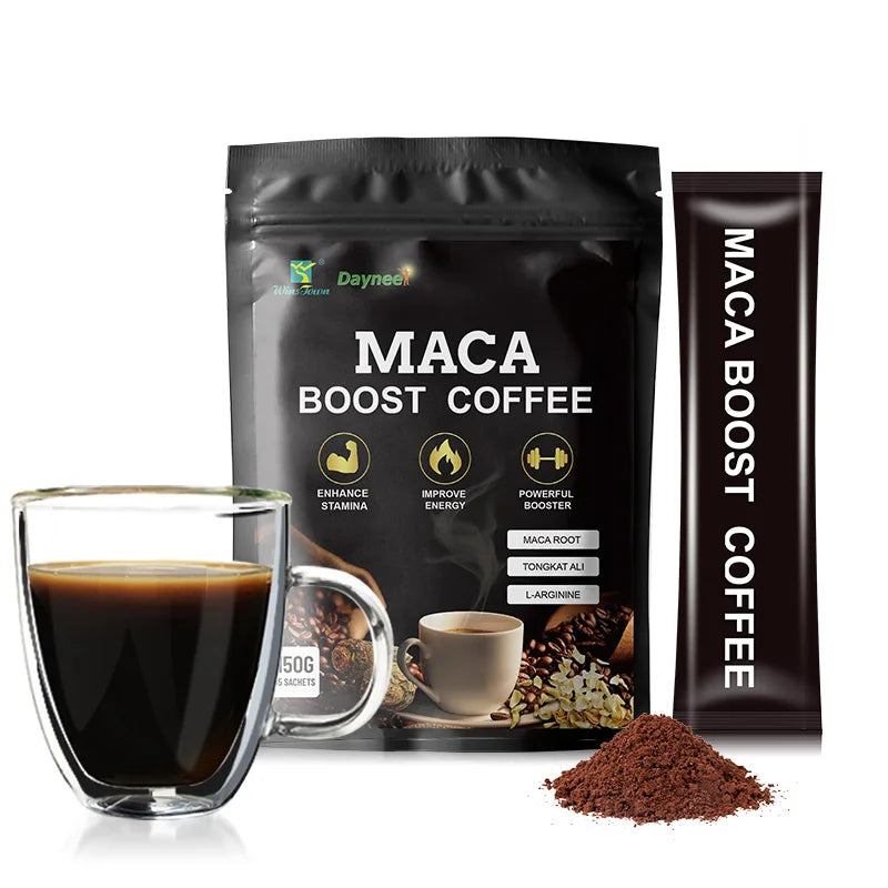 Private Brand Black Maca Root Energy Powder Instant Coffee for Men Sweet Taste Packaged in Bag