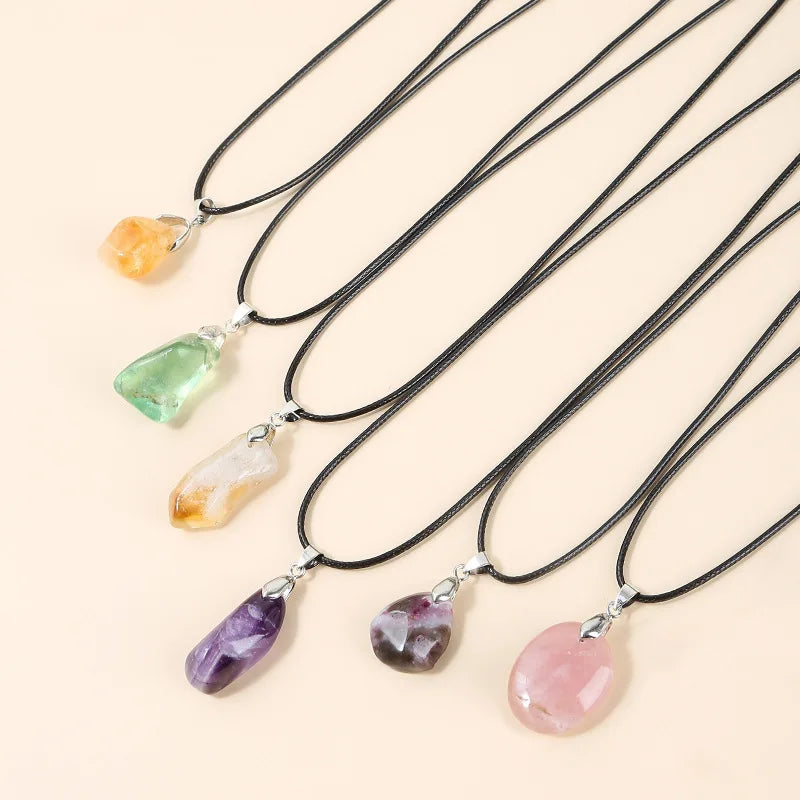 Irregular Healing Crystal Raw Stone Necklace Fluorite Sunstone Polished Exquisite Pendant Necklace for Women Jewelry Gift