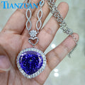 S925 Silver Luxury Wedding Blue Tanzanite Color Cz / Moissanite Stone Titanic Heart of Ocean Love Forever Pendant Necklace Party