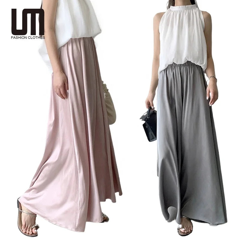 Liu Ming Popular Products 2025 Women Summer Thin Loose Ice Silk Wide Leg Pants Elegant Trousers