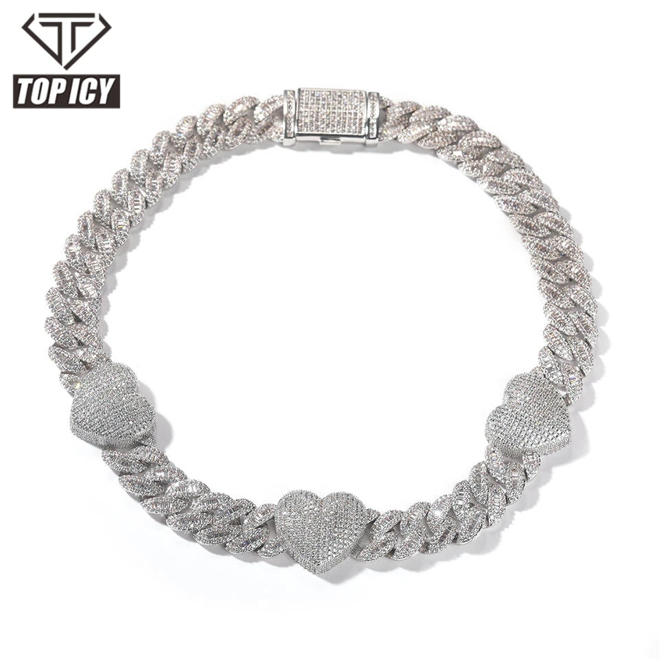 Top Icy Hip Hop Jewelry 16mm MIxed Color  Big Heart Cuban Necklace Gold Plated 5A Cubic Zircon Iced Out Delicate Chain for Women