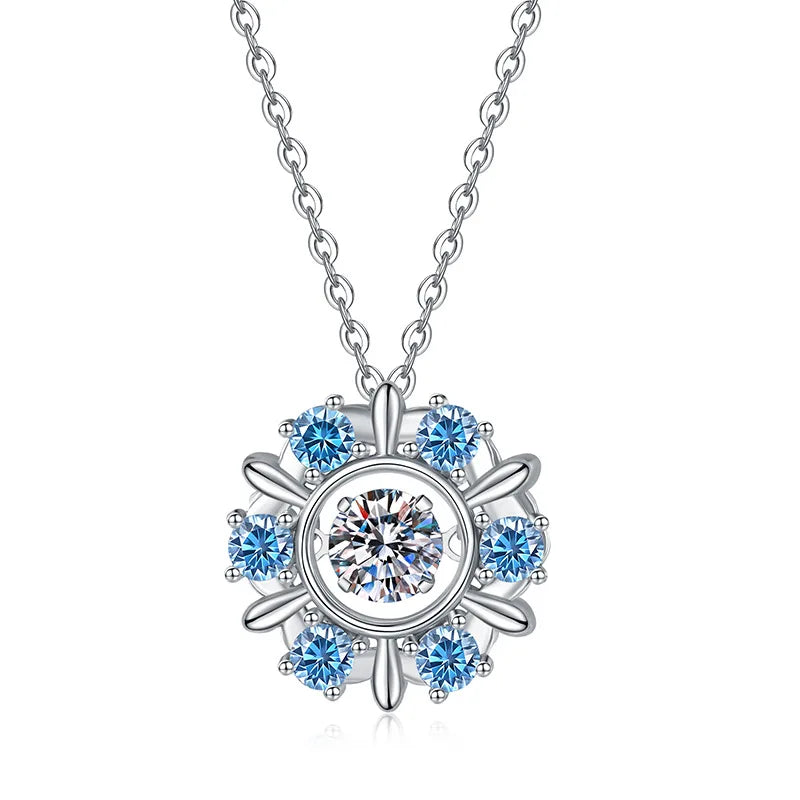 925 Sterling Silver Necklaces Chain With Zircon Pendant Blue Snowflake Girl Choker 0.5Carat Moissanite Jewelry for Women