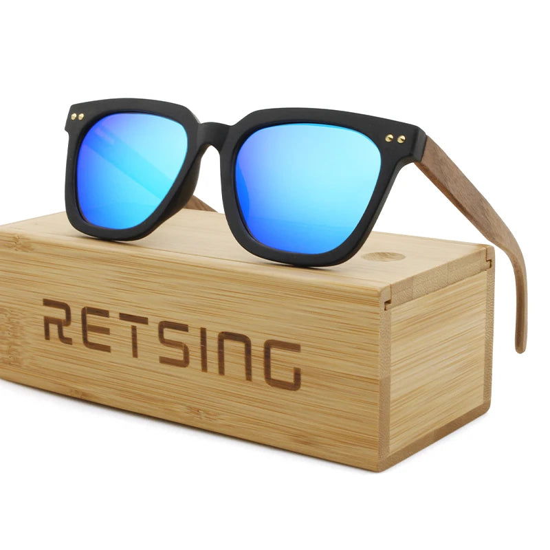 Trapezoidal-Shapes Lenses Color-Tinted Polarized Sunglasses with Rivets for Skiing & Commuting
