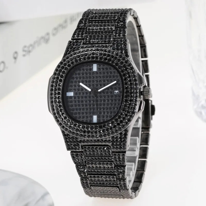 Wholesale Custom LOGO Fashion Luxury Iced Out Wristwatches Hip Hop Diamond Wrist Quartz Gold Watch for Men