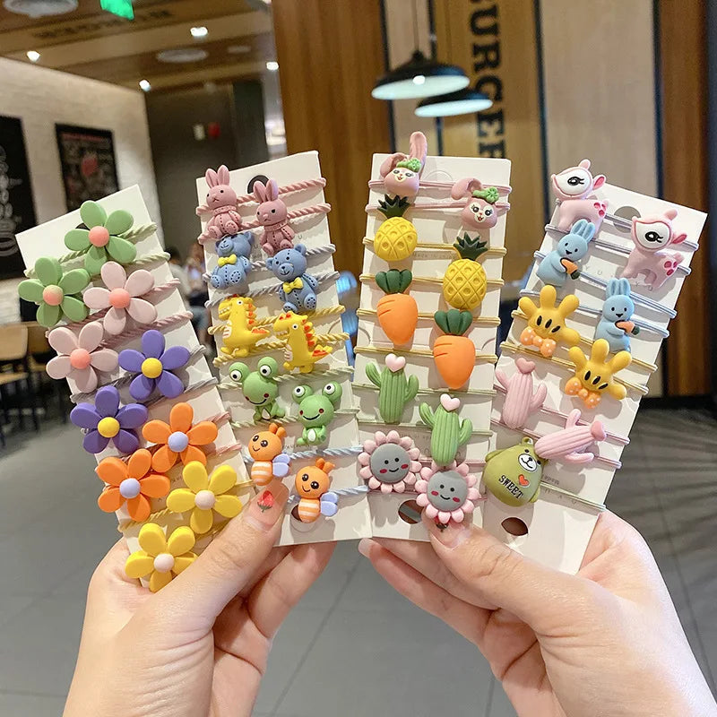 10pcs Cute Cartoon Design Hairbands for Girls Rubber Elastic Ties