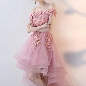 S-3XL Off Shoulder Swallowtail Front Short Back Long Evening Dress Fluffy Dress Bridesmaid Dresses