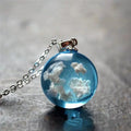 Fashion Creative Transparent Resin Ball Pendant White Cloud Blue Sky Necklace Jewelry