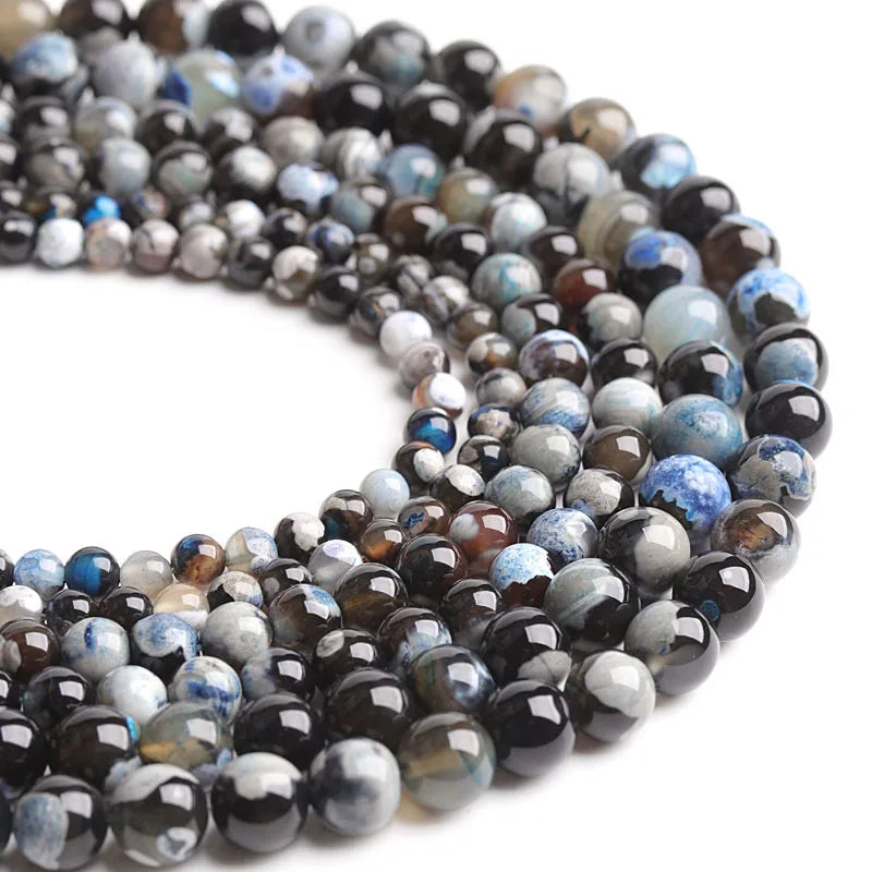 Natural Double Color Fire Agate Loose Beads Blue Agate Dyed Color Natural Stone Beads for Jewelry Bracelet Necklace Making