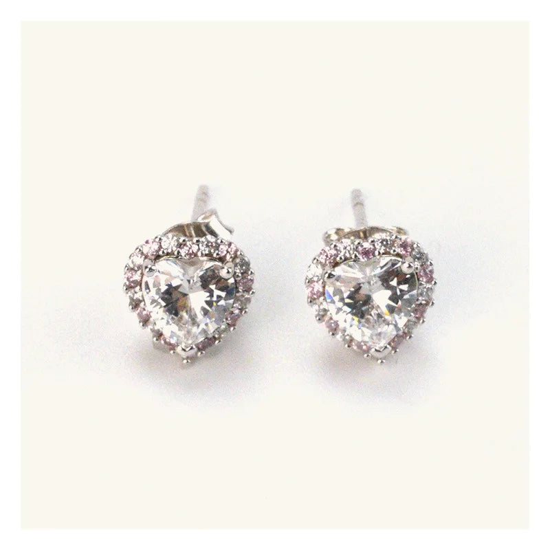 925 Sterling Silver Zircon Earrings Heart Shaped Jewelry