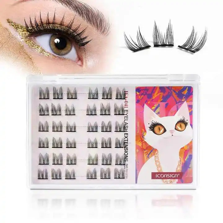ICONSIGN Private Label Individual Eyelash Cluster Extensions D Curl Pre Cut Segment DIY Lash Extension Kit