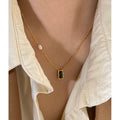 Rectangle Black Cubic Zircon Natural Freshwater Pearl Necklace Beads Chain Pendant Necklaces Women INS French Vintage Jewelry