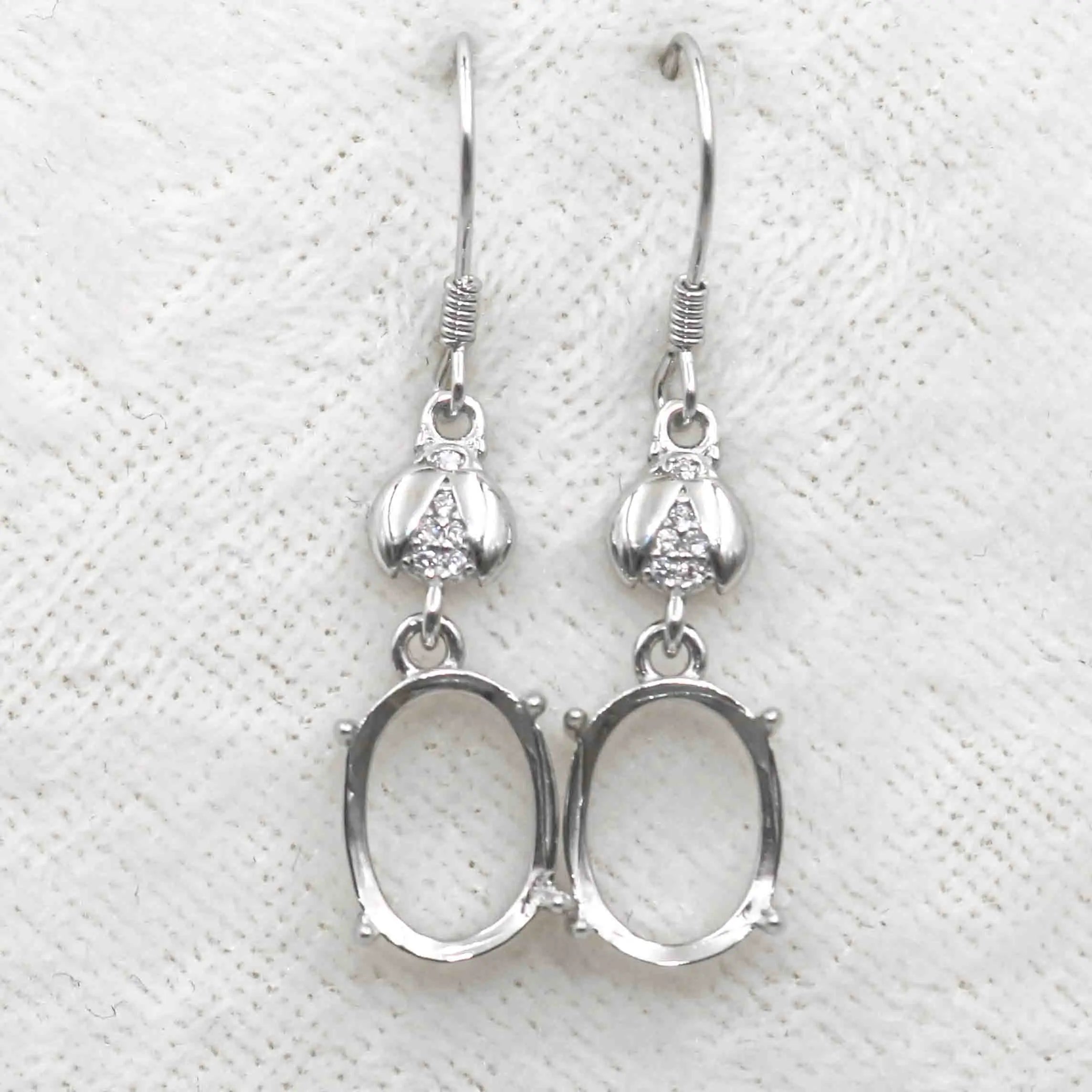 Sterling Silver 9*11/10*12mm Semi Mount Hook Earrings Empty Support Blank Setting S925 Base Without Center Stone for DIY Inlay
