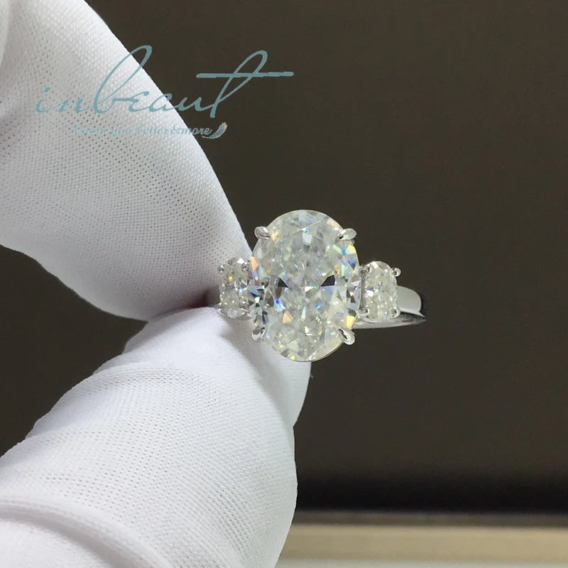 Silver 925 Original 10-20 Carat Brilliant Cut Diamond Test Past D Color Oval Moissanite Wedding Ring for Women Fine Jewelry