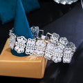Super Luxury Silver Plated Cubic Zircon White Big Chain Wedding Bridal Bracelets for Women Engagement Party Jewelry Accessories
