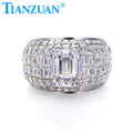 10k 14k 18k  Real White Gold Borderless Tessellation Rectangle Invisible  Moissanite Ring Men Women Engagement Male Wedding