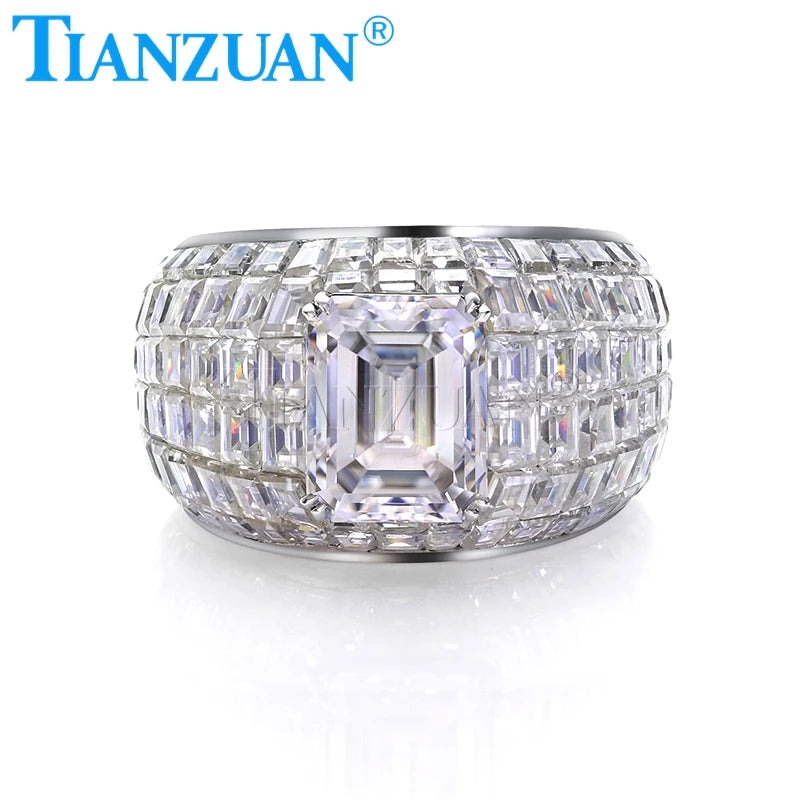 10k 14k 18k  Real White Gold Borderless Tessellation Rectangle Invisible  Moissanite Ring Men Women Engagement Male Wedding