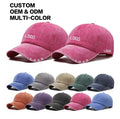 Custom Embroidery Logo Vintage 100% Cotton 6-Panel Baseball Caps Men Casual Wear Washed Cotton Fabric Distressed Dad Hat