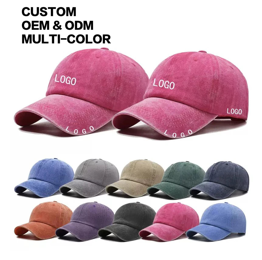 Custom Embroidery Logo Vintage 100% Cotton 6-Panel Baseball Caps Men Casual Wear Washed Cotton Fabric Distressed Dad Hat