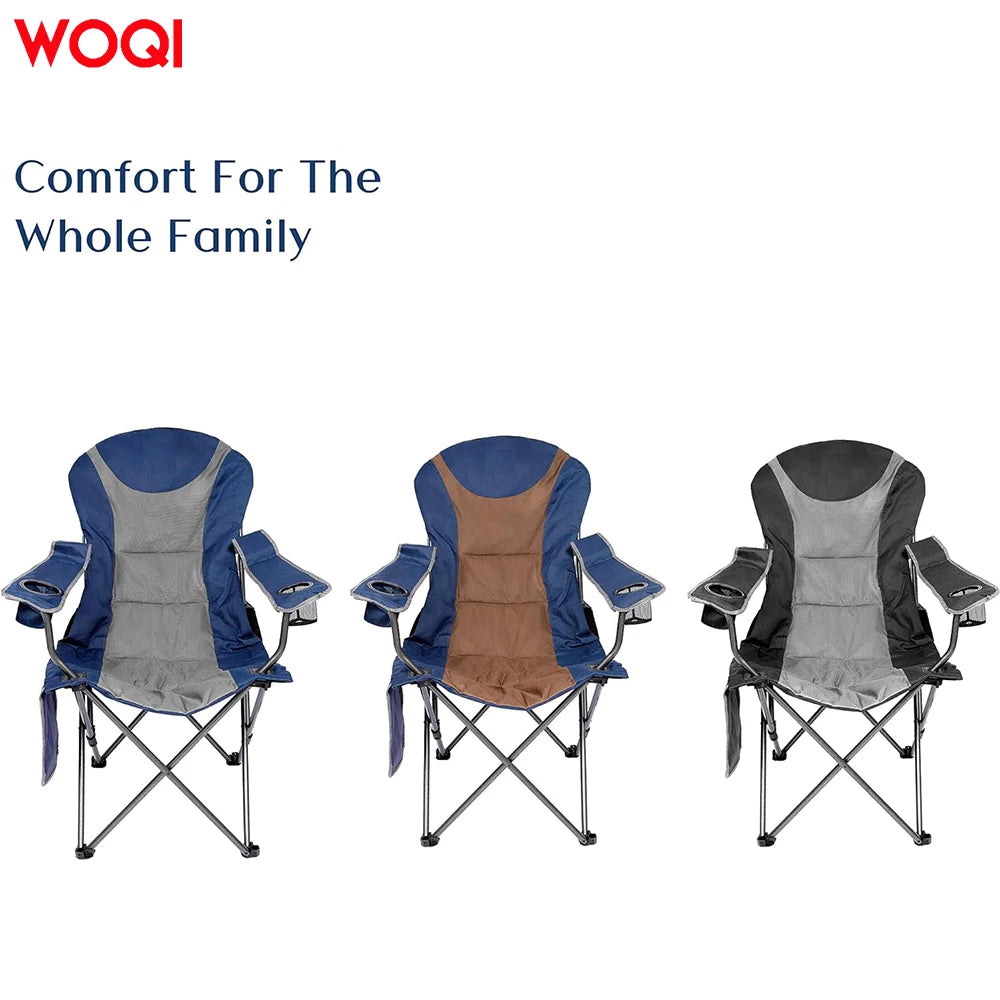 WOQI Large Outdoor Adjustable Camping Chair for Adults Comfort Folding Lawn Chair with Cup Holder and Side Pockets