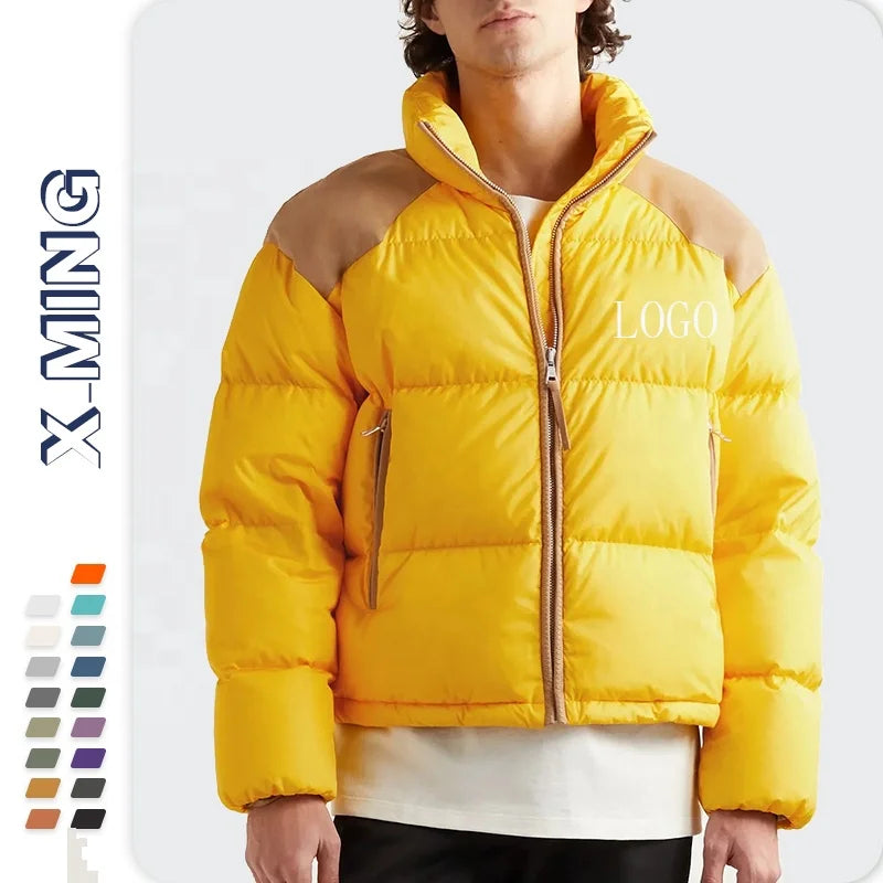 Design Mens Puffer Jacket Warm Winter Custom logo Cheap Price Bubble Down Coat Low Moq Stand Collar Full Zipper Windbreaker Man