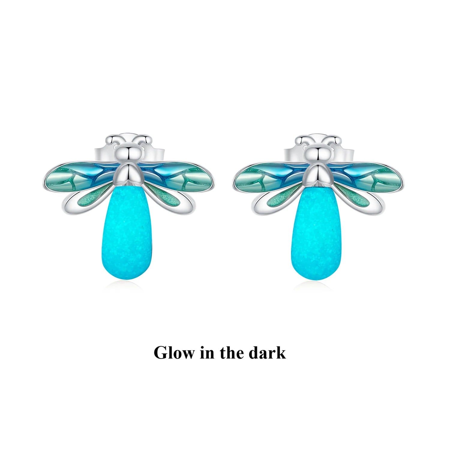 925 Sterling Silver Luminous Firefly Stud Earrings Plated Platinum for Exquisite Woman Glow in the Dark Fine Jewelry Gift BSE962
