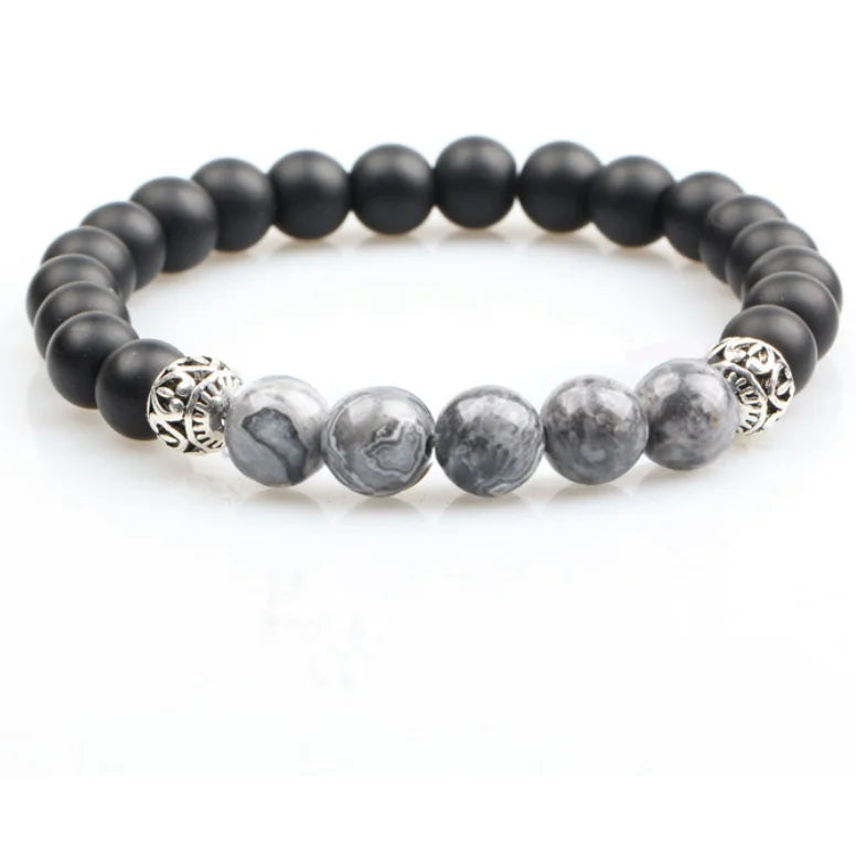Wholesale Fashion Jewelry Natural Stone 8mm Black Matte Onyx Gemstone Beaded Stretch Bracelet