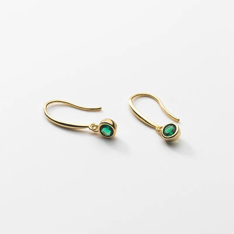 Shiny Green Zircon Earrings Gold Plated 925 Sterling Silver Trendy Ear Buckle and Earhook 925 Silver Fittings