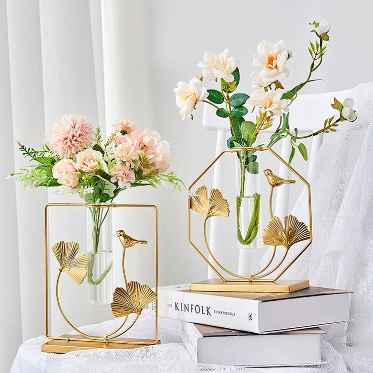 Nordic Gold Test Tube Flower Vase Hydroponic Plant Flower Decorative Vase Modern Home Decor
