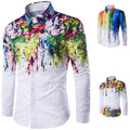 RNSHANGER New Men Shirts Summer Long Sleeve Ink Graffiti Color Comfortable Shirts Street Turn-down Collar Plus Size Shirts