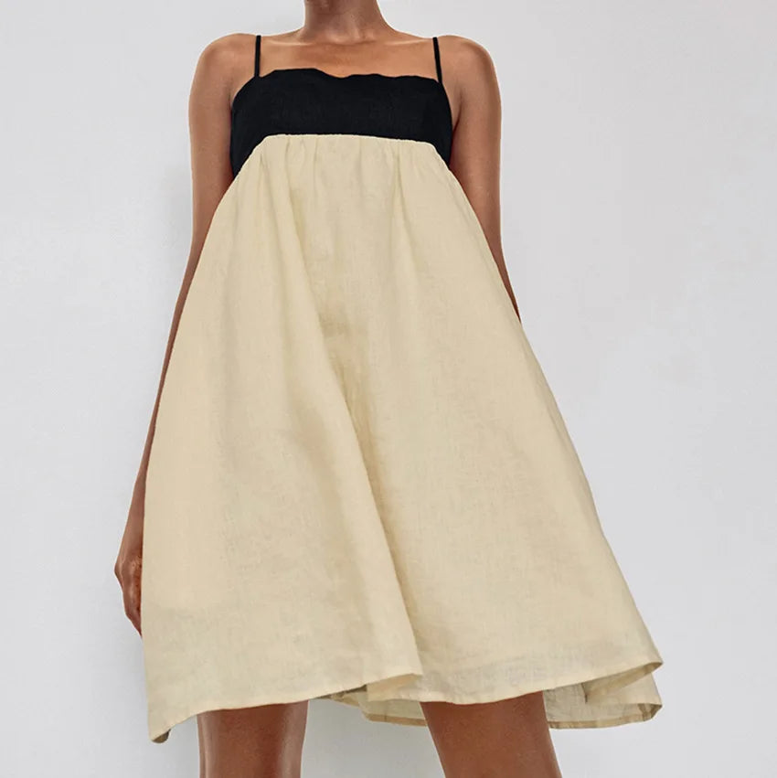 Enyami Fashion Cotton Dress Casual Black Khaki Halter Backless Dresses Streetwear Summer Loose A-line Women Dress