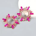 Wholesale Trendy Exaggerated Sunflower Glass Diamond Rhinestone  Super Flash Luxury Dinner Party Earrings