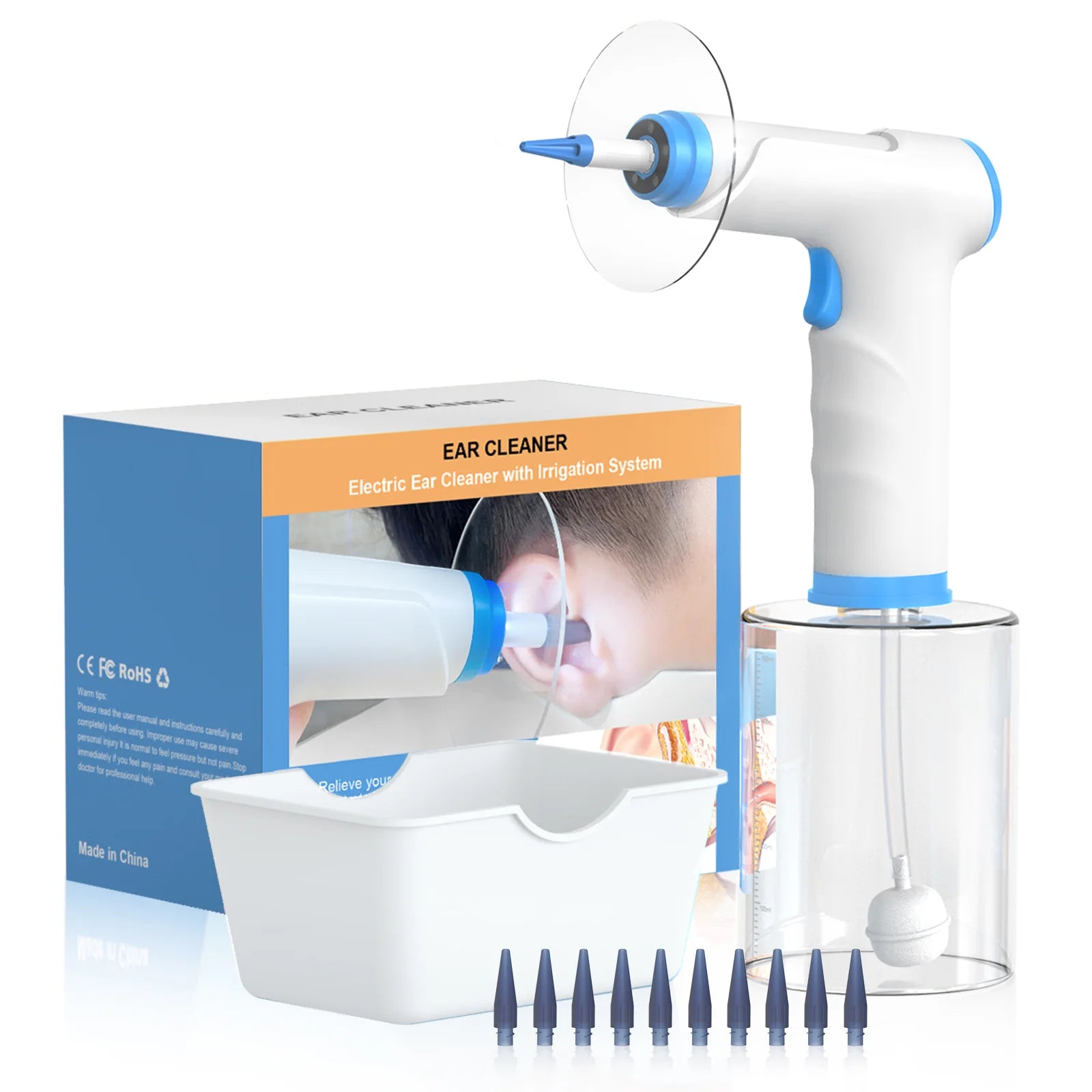 W30 Electric Ear Wax Removal Tool with 500ml Ear Water Irrigation Machine 4 Pressure Levels 4 LED Lights Effective Ear Washer