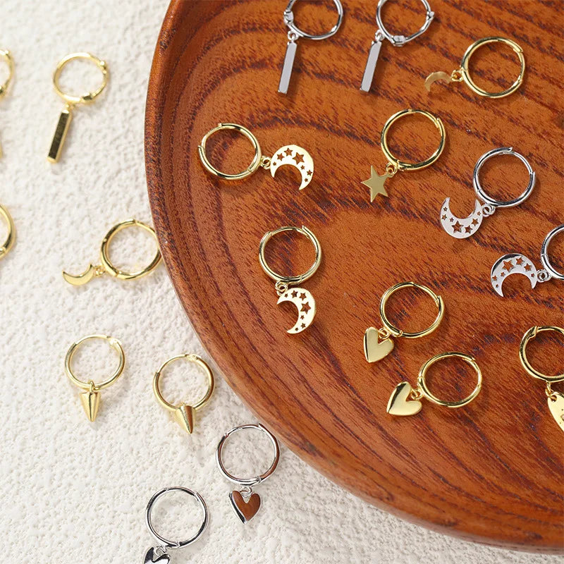 Daidan Hoops Earrings Women Earrings Gold Plated Silver Hoop Bar Moon Star Heart Hoop S925 Earrings