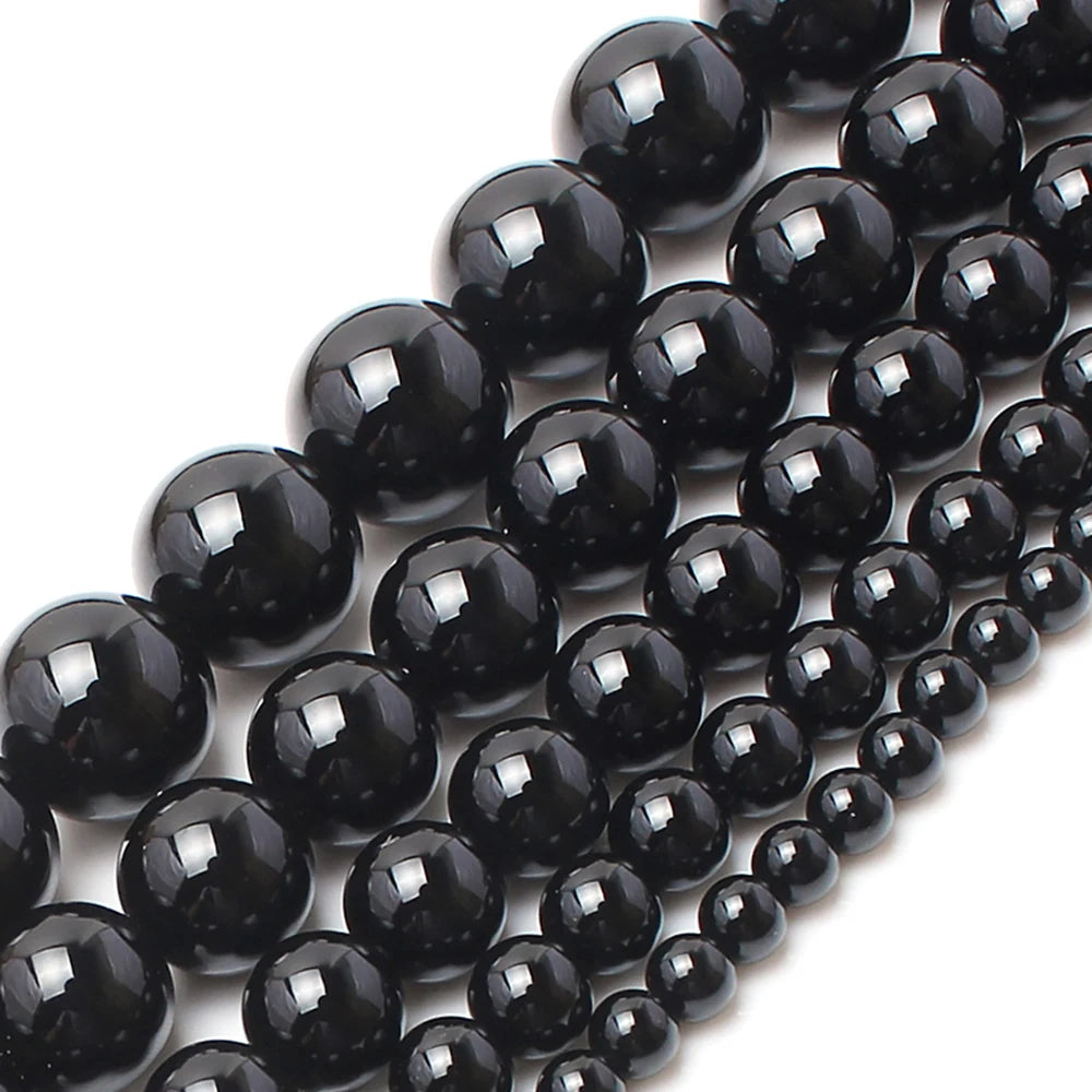 4-12MM Smooth round Black Agate Onyx Loose Beads Natural Stone DIY Jewelry for Necklace Bracelet Glass Material